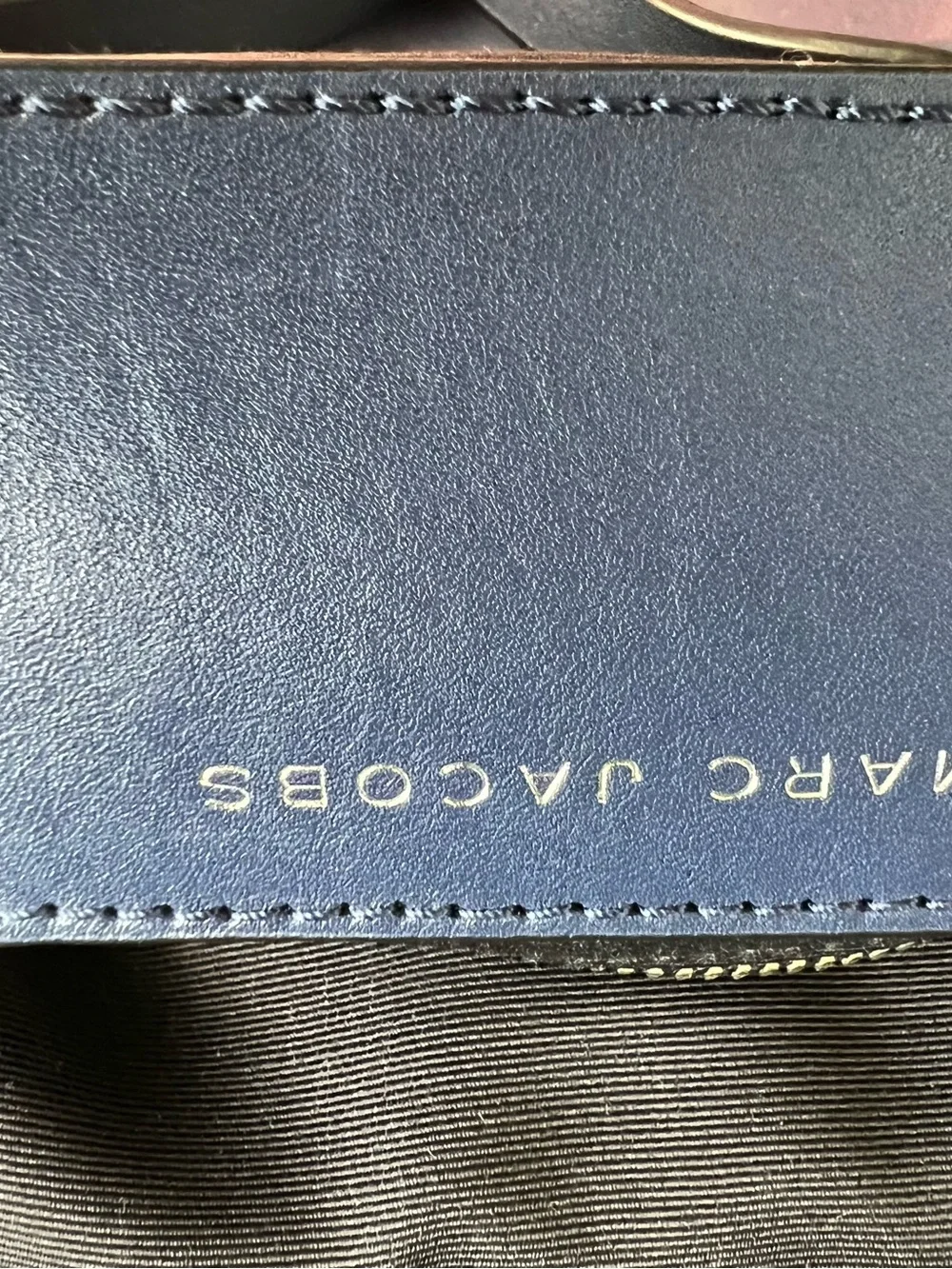Marc Jacobs Navy Leather Drawstring Backpack with Zipper Details